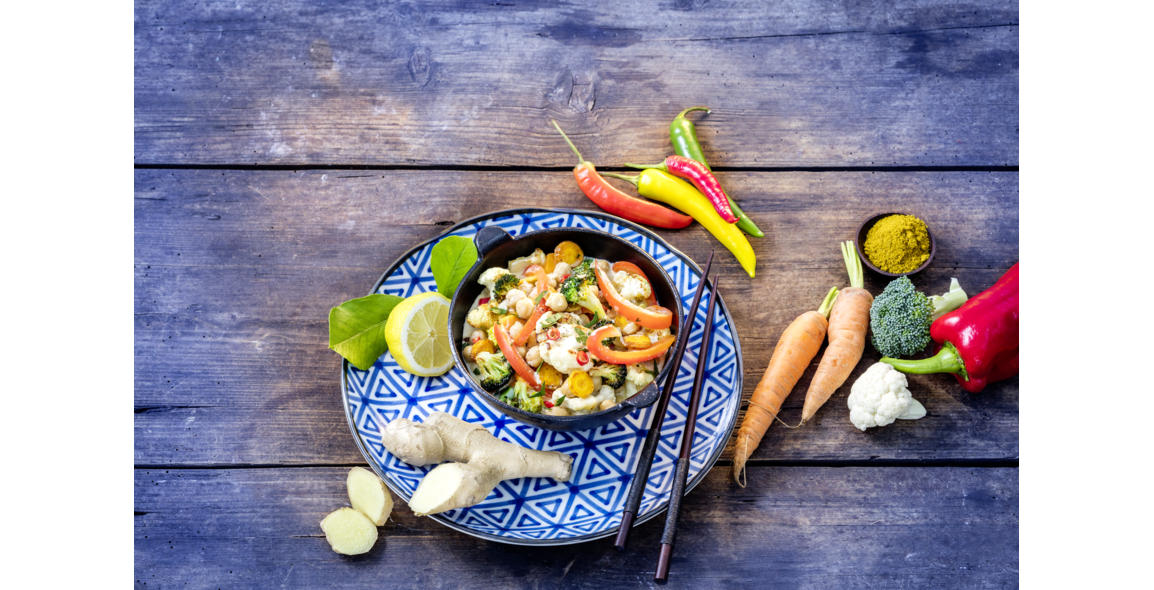 Curry piccante di ceci e verdure, con latte di cocco